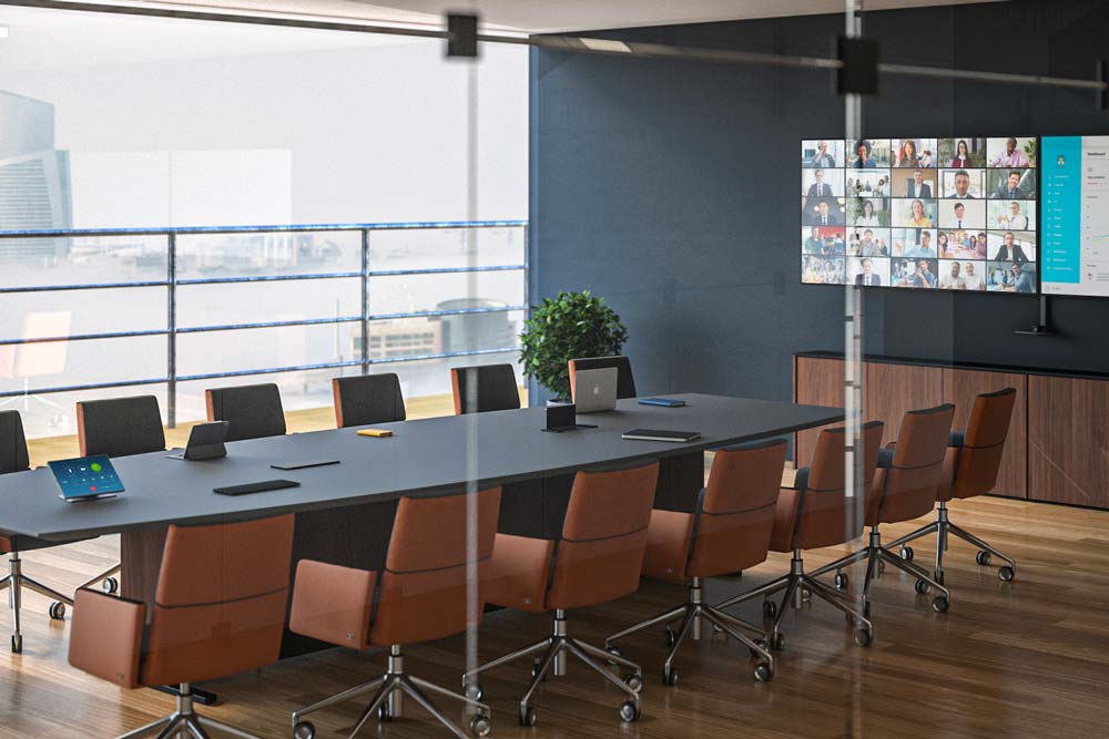 A conferenceroom with many seats